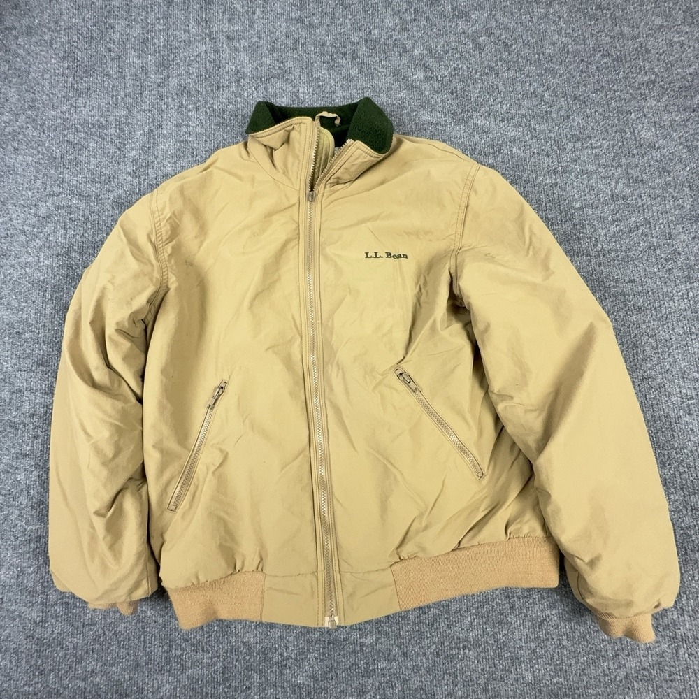 VTG L.L. Bean Jacket Mens Large Beige Fleece Lined Warm-Up Bomber Outdoor Coat